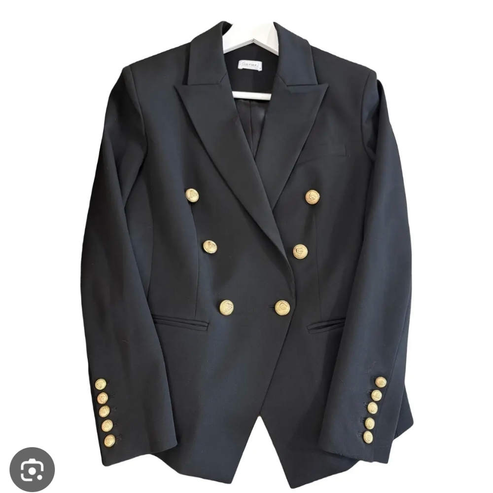 Lilysilk BNWT Black With Gold Double Breasted Button Blazer Size Medium